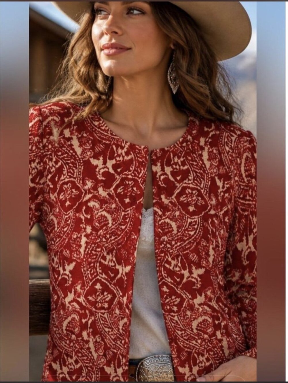 Talbots Cardigan Sweater Size Small Red Ivory Paisley Merino Wool Button Front